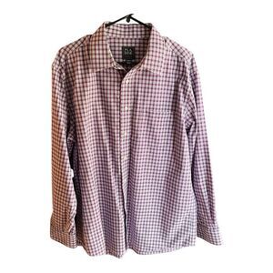 Jos. A. Bank Purple and White Plaid Shirt Travelers Edition Tailored Fit Preppy